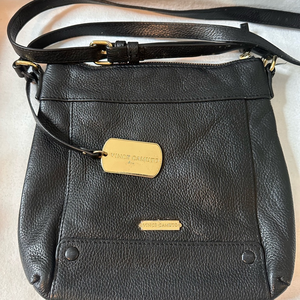 Vince Camuto Black Pebbled Leather Bags Crossbody Gold Hardware Purse